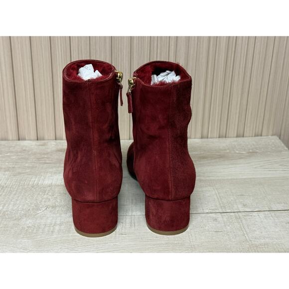 Mansur Gavriel Red Suede Heeled Ankle Boots Size 5 Women's Shoes - Picture 6 of 13